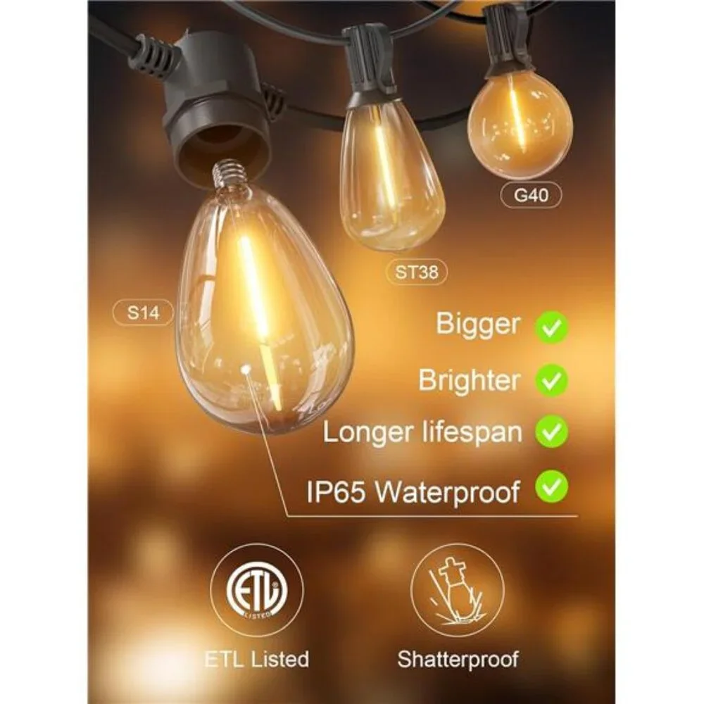 Outdoor String Lights 100 FT, Patio Light for Outside with Shatterproof Bulbs